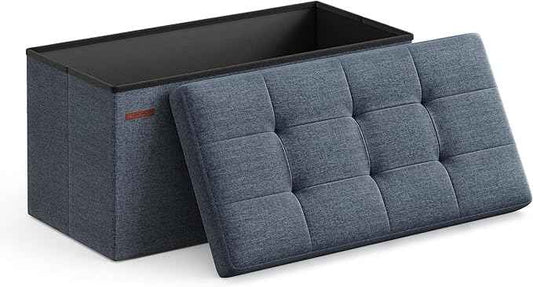 SONGMICS Mazie Collection - 30 Inches Folding Storage Ottoman Bench, Ottoman Foot Rest, End of Bed Bench, Storage Chest, Load 660 lb, for Living Room, Bedroom, Entryway, Misty Blue ULSF047Q01