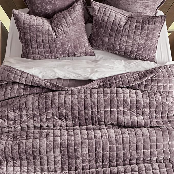 RECYCO Luxury Velvet Quilt Set Full Queen Size Bedding Sets, Ultra Soft Velvet Comforter Set, Lightweight Channel Box Stitch Oversized Bedspread Coverlet for All Season, with 2 Shams, Purple