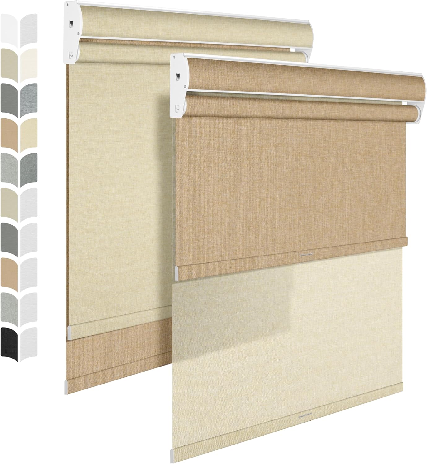 BERISSA Cordless Dual Roller Shades With Cassette Valance, Blackout and Light Filtering, Day and Night for Home Office Door - Linen Beige, 31 W x 56" H