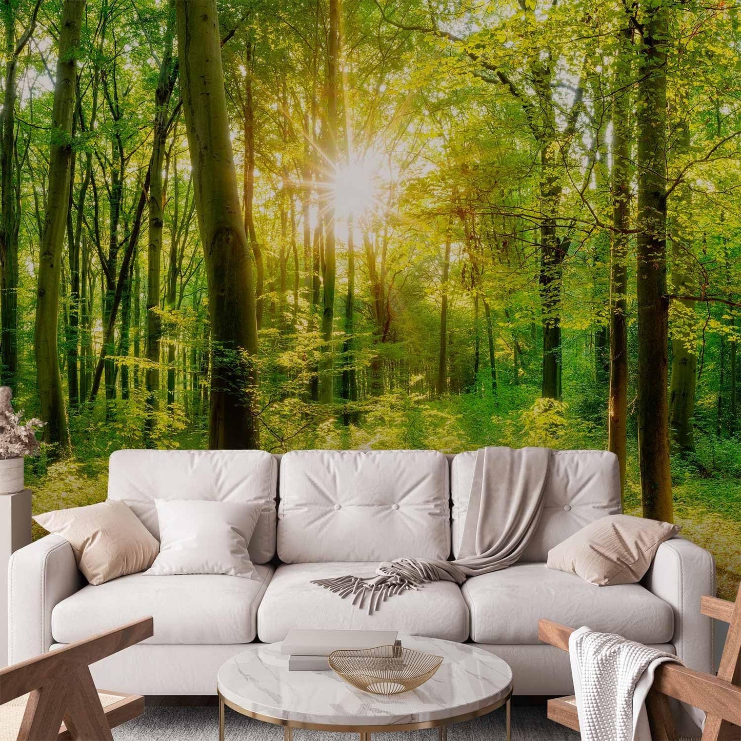 artgeist Premium Wall Mural Forest 216x98 in - Non-Woven Photo Wallpaper Art Print Fleece Wall Mural Decoration Poster Picture Design Landscape Nature Green Tree Panorama Sunshine b-B-0383-a-a