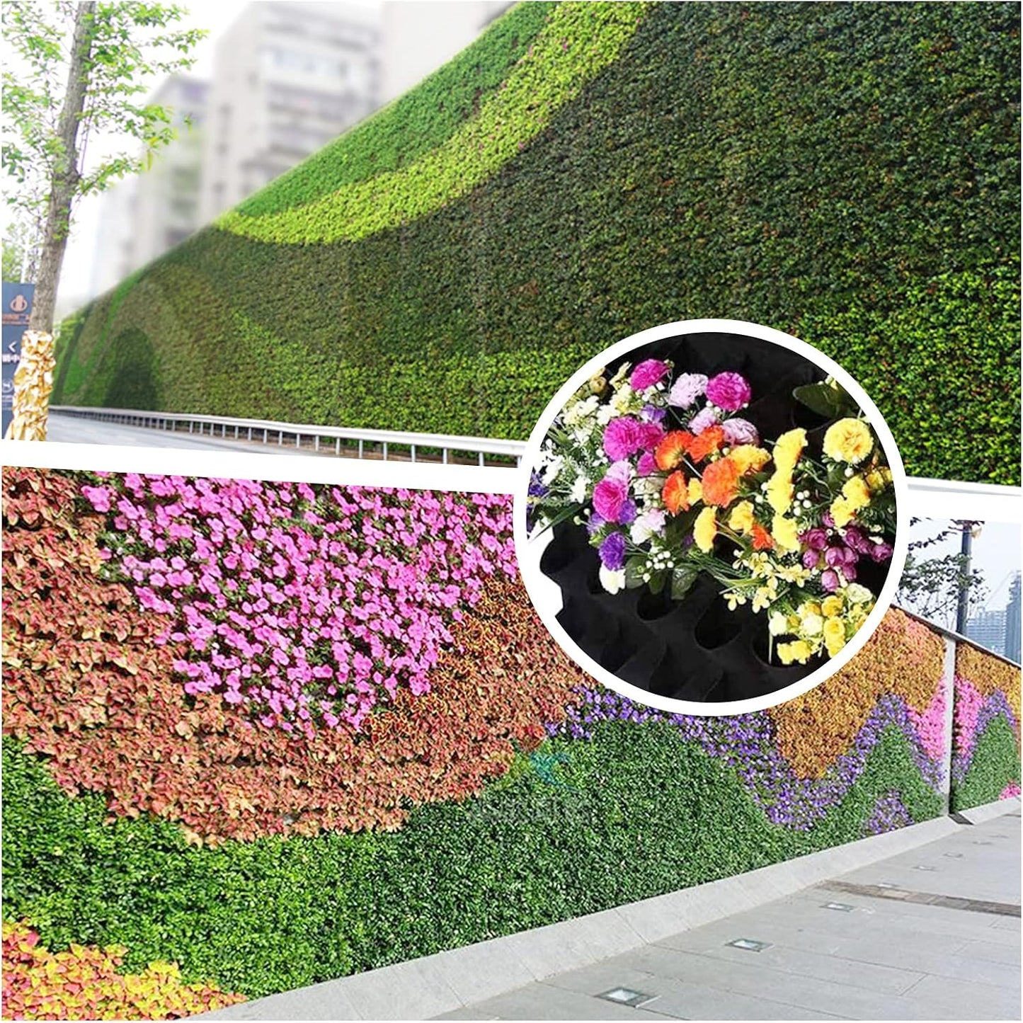 64 Pockets Hanging Planter Bags, Hanging Vertical Wall Mounted Plant Planting Grow Bags, Herb Garden Planter Outdoor Indoor Growing Bag, Gardening Vertical Greening Flower Container(1m×1m, Black)