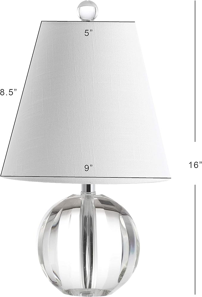JONATHAN Y JYL2079A 16" Glam Crystal Ball Table Lamp, Modern Bedside Nightstand Lamp for Bedroom Living Room Office, Clear Glass Orb with White Linen Shade and Chrome Accents, LED Bulb Included