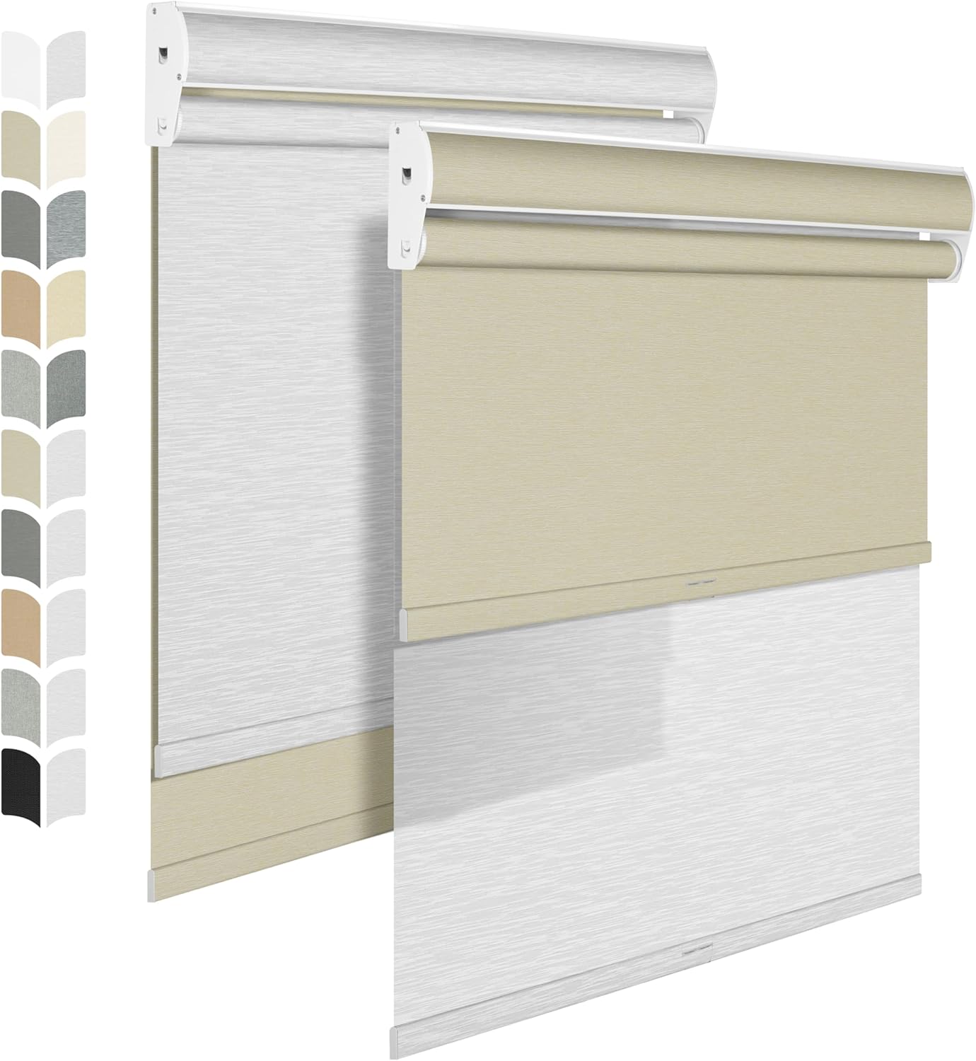 BERISSA Cordless Dual Roller Shades with Cassette Valance,Day and Night Blackout & Light Filtering Shades for Home Office,Door Window Shades - Beige and White,44 W x 86 H