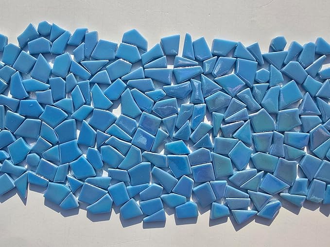 Irregular Glass Mosaic Tiles Bulk 500g Glossy and Iridescent Mosaic Glass Tiles for DIY Projects and Arts and Crafts Solid Colors and Mixes (Iridescent Blue)