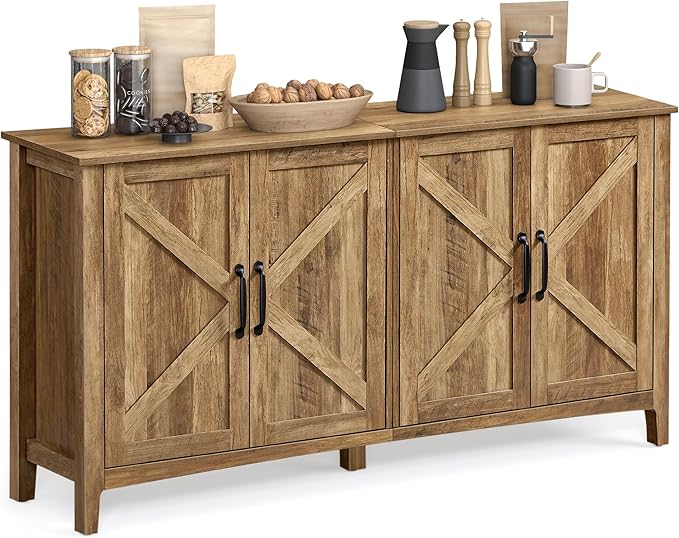 VASAGLE LIRY Collection - Storage Cabinet, Buffet Cabinet, Sideboard, Credenza, with Adjustable Shelves, for Living Room, Entryway, Honey Brown ULSC381T41