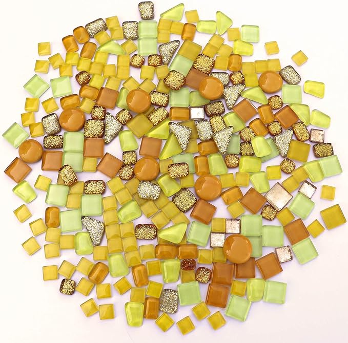 LITMIND Assorted Gold Yellow Irregular Crystal Mosaic Tiles, 9oz Value Pack - Perfect for Art Crafts, Mosaic Making Projects, Home Decor, and More
