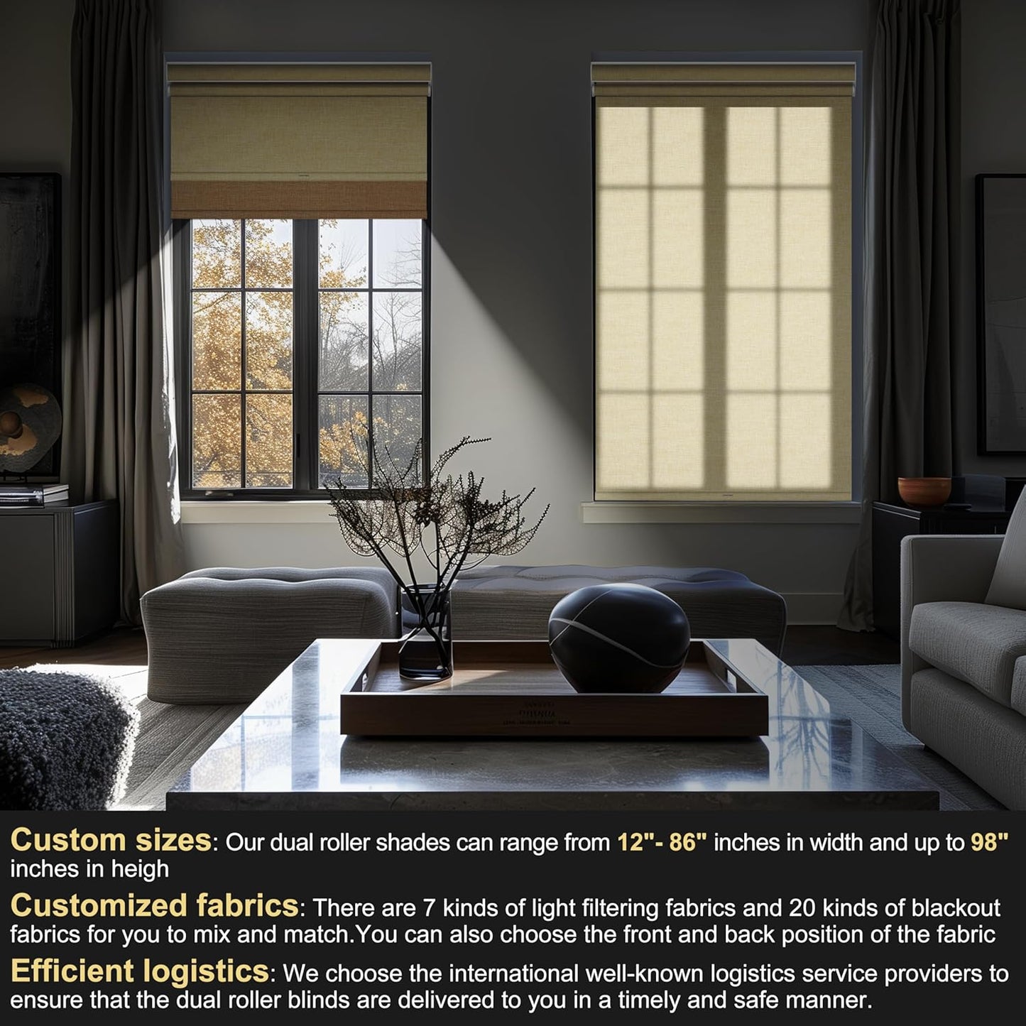 BERISSA Cordless Dual Roller Shades with Cassette Valance, Double Window Shades Blackout and Light Filtering, Day and Night for Home Office Door, Linen Beige, 76 W x 72" H