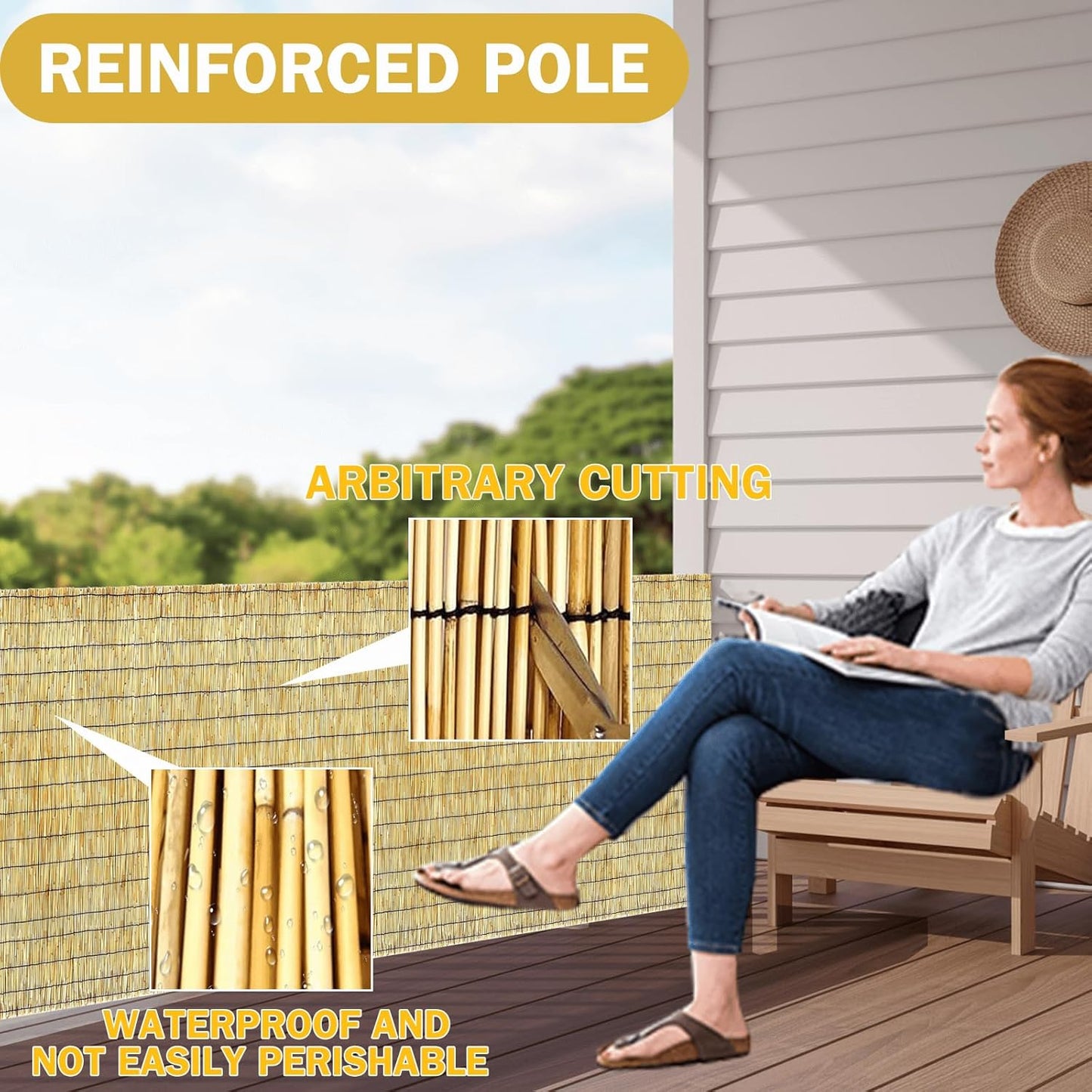 Bamboo Reed Fencing, Natural Bamboo Screens Outdoor for Patio, Decorative Balcony Privacy Screen Reed Fence Rolls Curtains for Garden Backyard, 3 x 10 FT