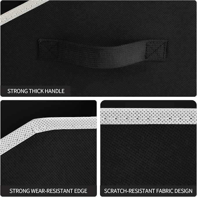 Closet Baskets for Shelves Trapezoid - Decorative Storage Baskets with Handle, Closet Bins for Organization, Shelf Storage Bins for Clothes, Books, Home, Office, 8 Pack, Black