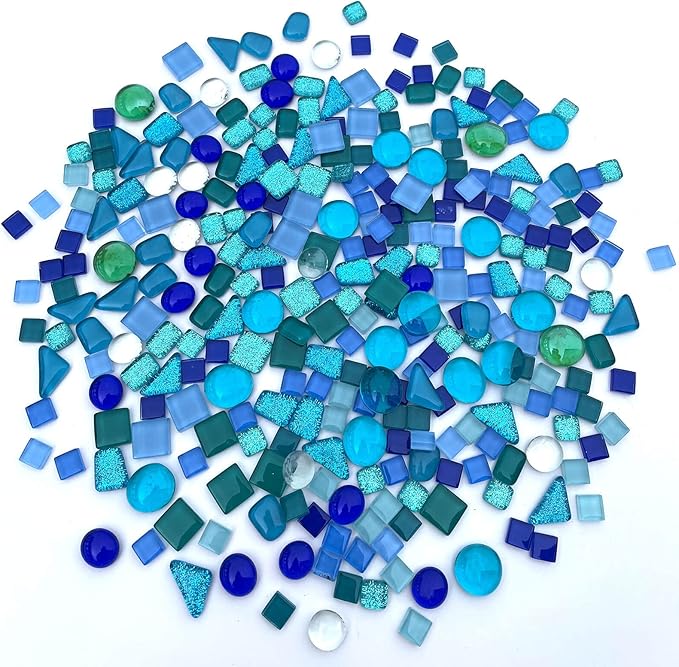 LITMIND 1.1LB Blue Mixed Irregular Crystal Glass Mosaic Tiles for Crafts - Perfect for Mosaic Art Projects, Puzzles, and Home Décor