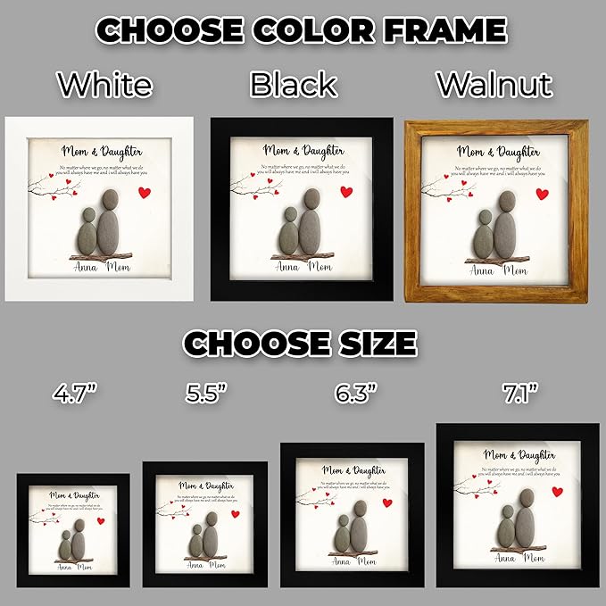 vinacreations Personalized Mom Dad Birthday Gift from Daughter or Son, Custom Pebble Art Frame, Engraved Mom Keychain, Parent Ever Keepsake for Mother’s Day or Valentine’s Day