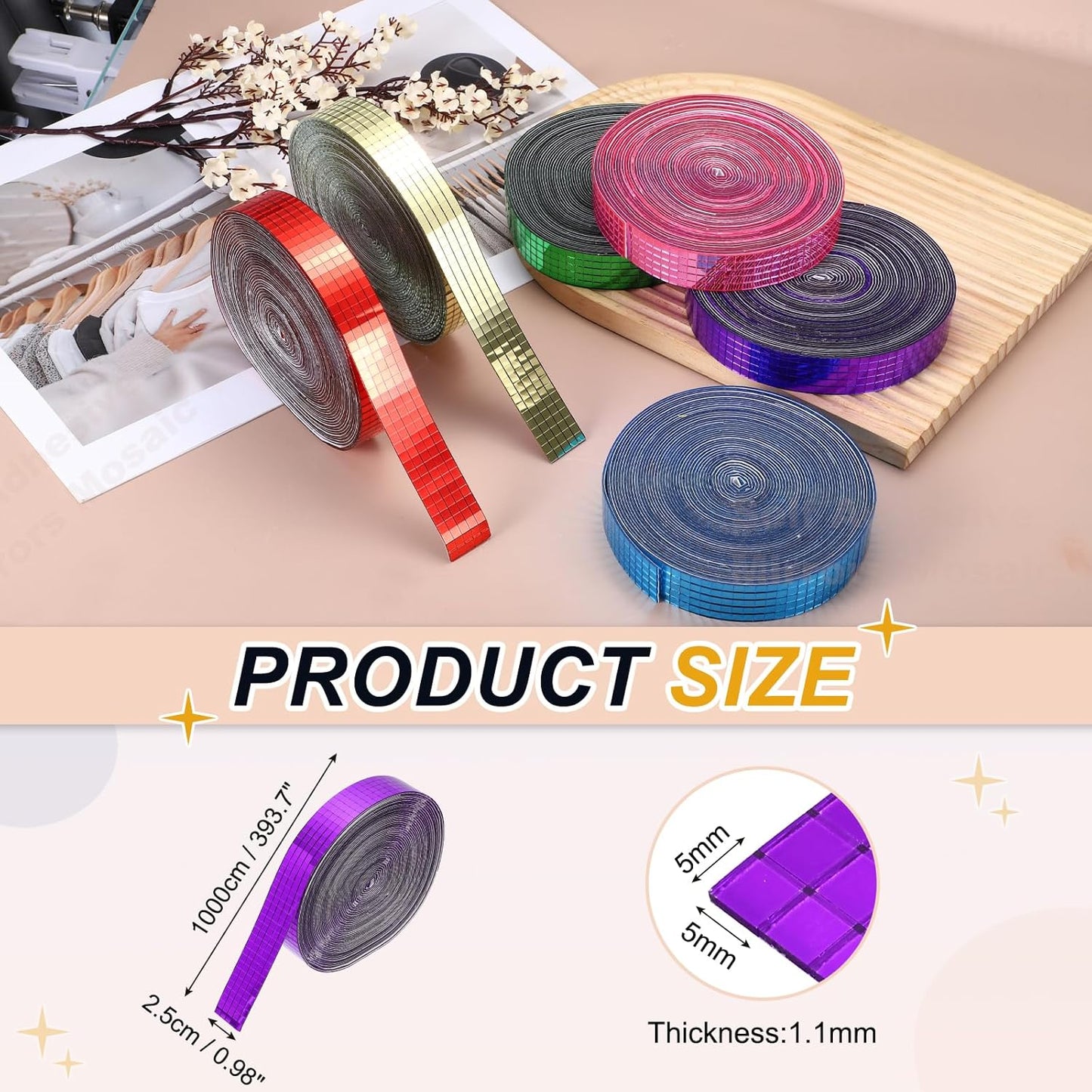 PATIKIL 5x5mm Self Adhesive Mirrors Mosaic Tiles, 10000 Pcs Square Mini Glass Mosaic Disco Tile Sticker for DIY Craft Disco Ball Party Decoration, Purple