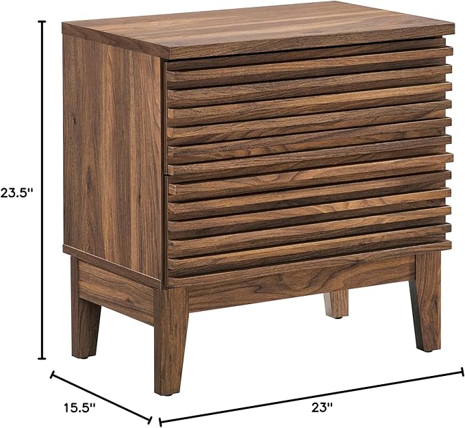 Modway Render Mid-Century Modern, Two-Drawer Nightstand, Walnut