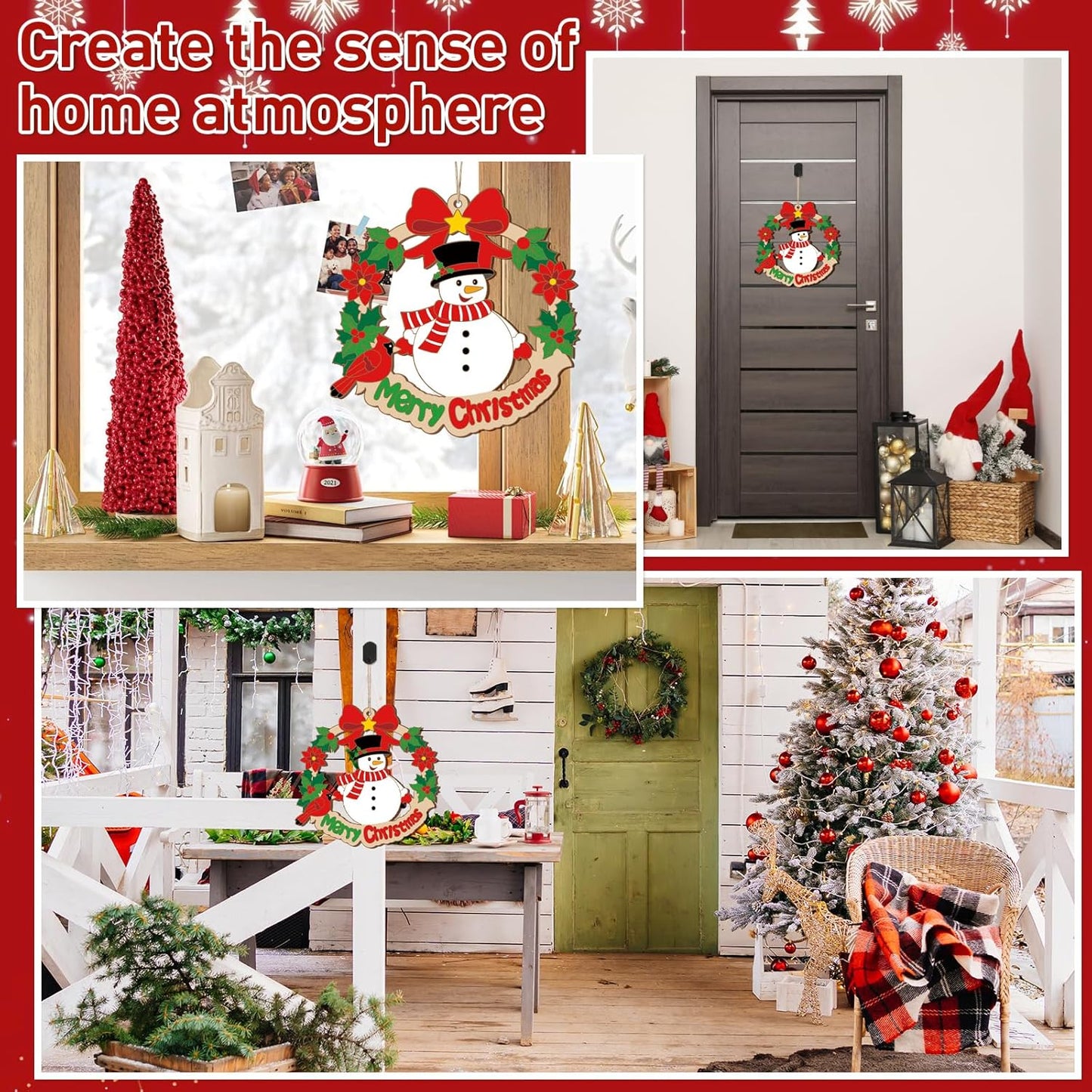 Paintable Christmas Ornaments 3 Sets, Wooden Snowman Ornaments to Paint, Unfinished Christmas Snowman Wreaths Wood Crafts for Painting, Wood Cutouts DIY Xmas Ornament for Door Decor (Snowman