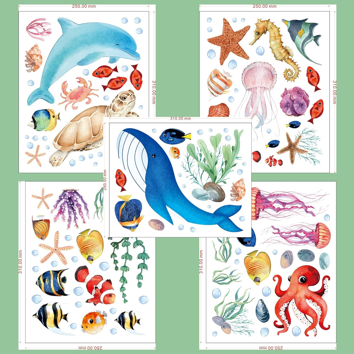 Sea Turtle Ocean Fish Wall Decals Glow in The Dark, Under The Sea Life Animals Stickers for Ceiling, Girls Boys Waterproof Decoration for Living Room Wall Bathroom Toilet