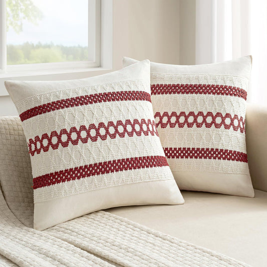 MIULEE Set of 2 Christmas Burgundy Boho Decorative Pillow Covers 20x20 Inch Farmhouse Rustic Couch Throw Pillows Modern Cotton Cushion Covers Retro Cute Macrame Woven Home Decor for Bed Sofa Chair