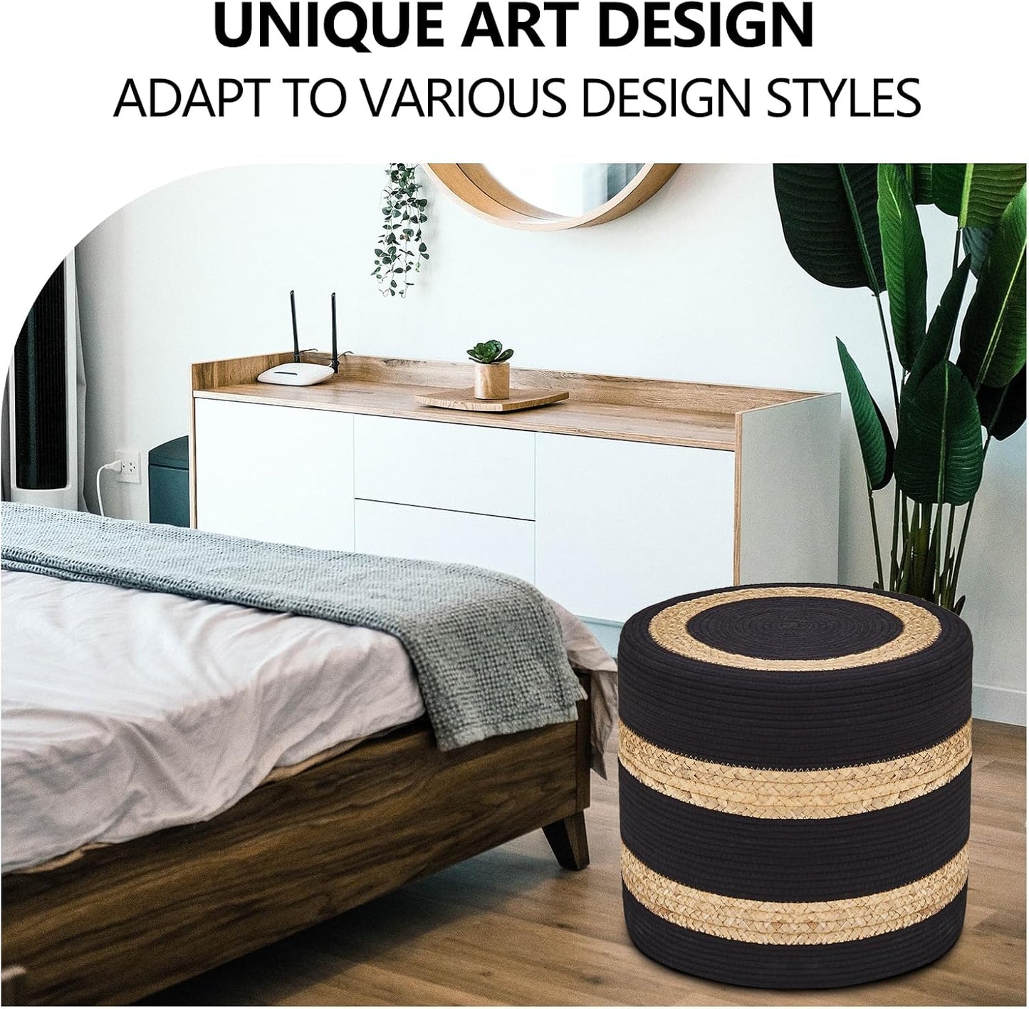 Cplxroc Ottoman Poof, Natural Seagrass Poufs, Hand Weave Round Footstool, Pouffe Accent Chair, Home Decorative Seat, Boho Deco Floor Chair for Living Room, Bedroom (18inch 68LH)