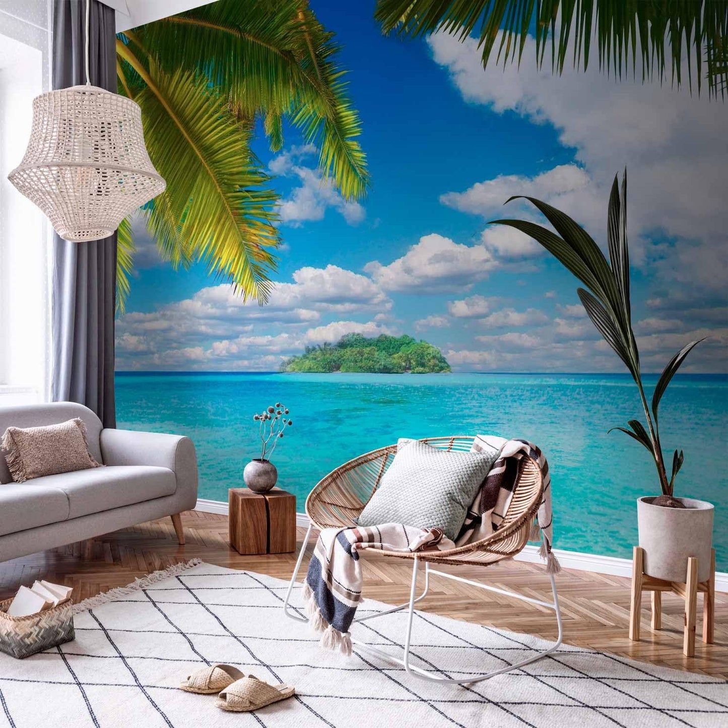 artgeist Wall Mural Peel and Stick Nature 212x98 in - XXL Self-Adhesive Corner Wallpaper Removable Large Sticker Foil Angle Wallpaper Holiday Lagoon Palms n-A-10068-a-a