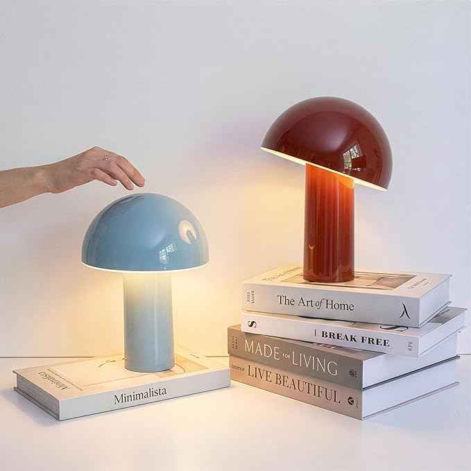 Brightech Celia Small Lamp – 10" Touch-Controlled Mushroom Table Lamp, Cordless & Dimmable LED, Portable & Rechargeable Bedside Night Light, Sustainable Recycled Modern Lamp for Home Décor, Light Blue