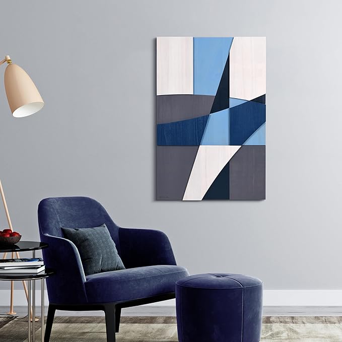 Empire Art Direct Whispers of Blues I & II Hand Made & Hand Finished Solid Paulownia Wood Abstracts Set