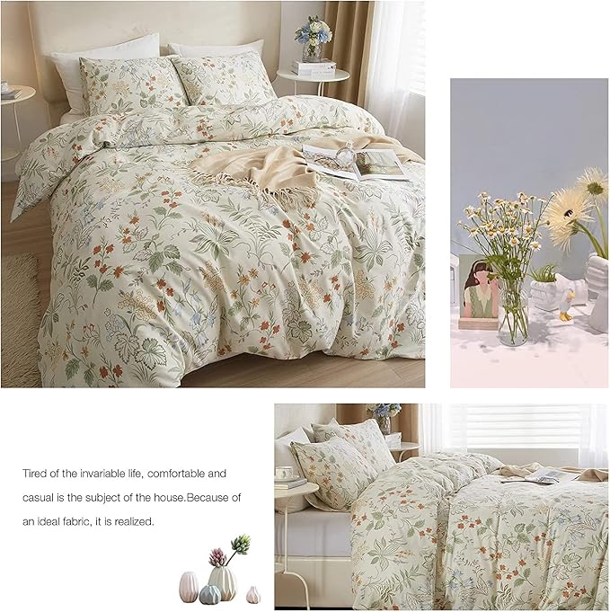 Botanical Floral Comforter Set Twin XL Garden Style Girls Flower Comforter Fluffy Aesthetic Floral Bedding Set Lightweight Cottagecore Comforter with 2 Pillowcases All Season Twin XL Comforter Set