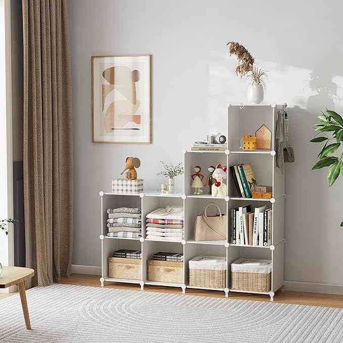 AWTATOS 8 Cube Storage Organizer, Closet Organizer Storage Shelf, Bookcase Bookshelf, DIY Stackable Storage Cubes Shelves for Closet, Bedroom, Home, Office, White
