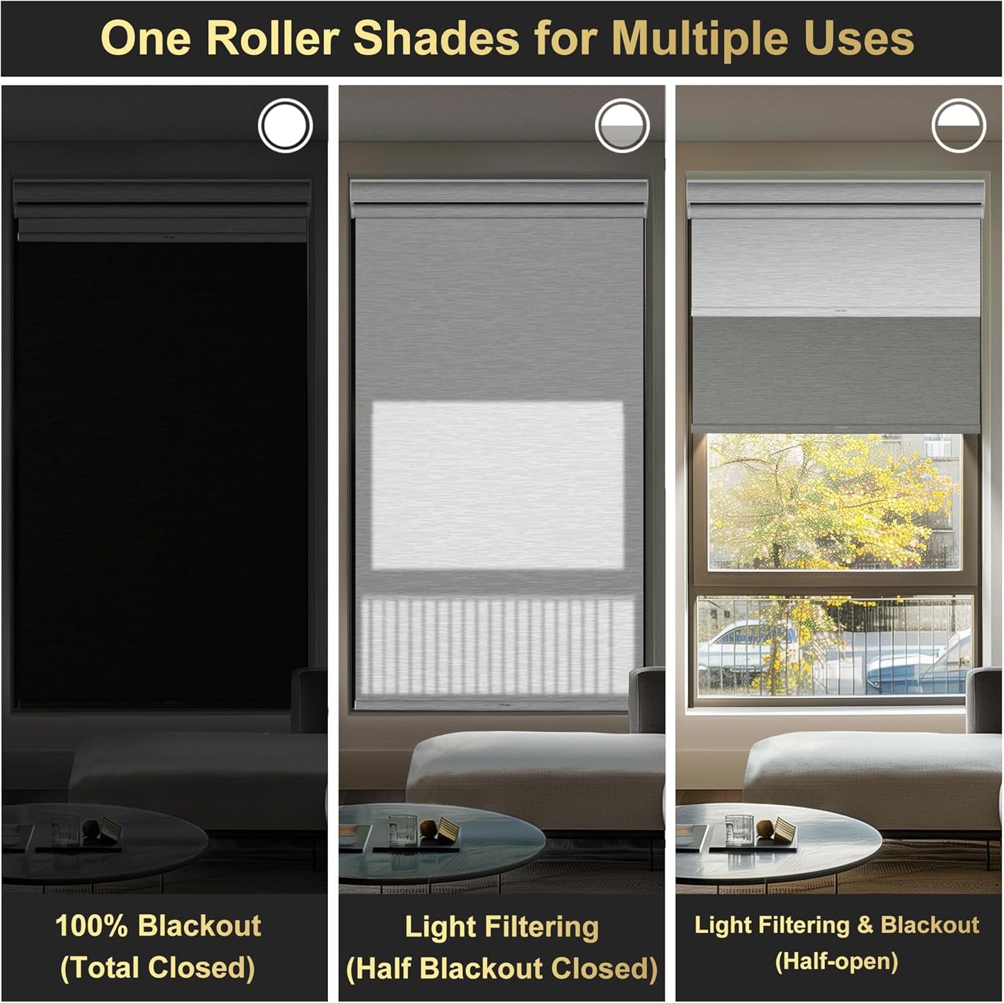 BERISSA Cordless Dual Roller Shades with Cassette Valance, Double Window Shades Blackout and Light Filtering, Day and Night for Home Office Door. Grey and White. 29 W x 80" H