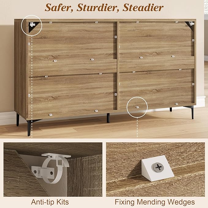 JASIWAY Buffet Cabinet with Storage, 48" Rattan Sideboard with Adjustable Shelves, Modern Coffee Bar Cabinet Console Table with Doors, Credenza for Kitchen, Living Room, Entryway, Dining Room, Wood