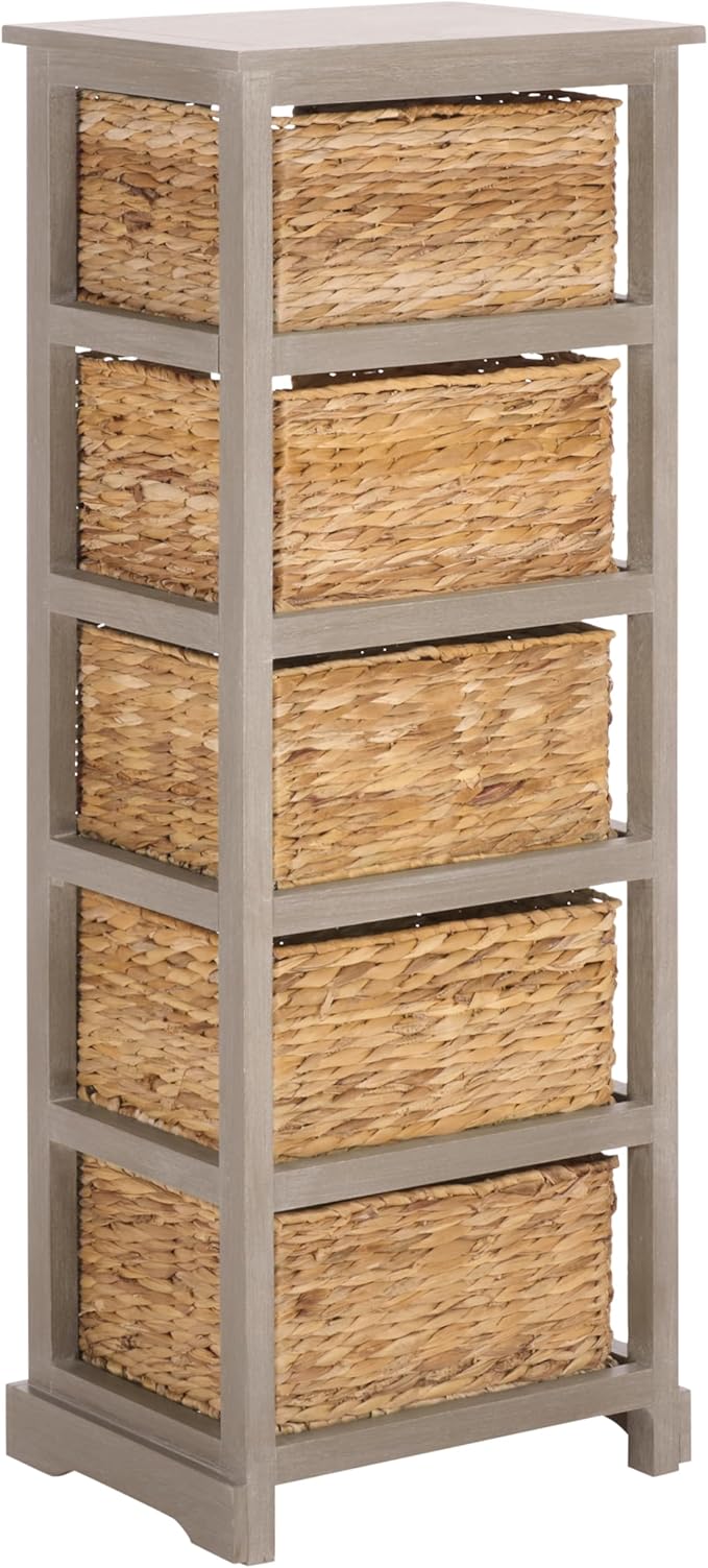 SAFAVIEH Home Collection Vedette Vintage White 5-Drawer Wicker Basket Storage Tower (Fully Assembled)