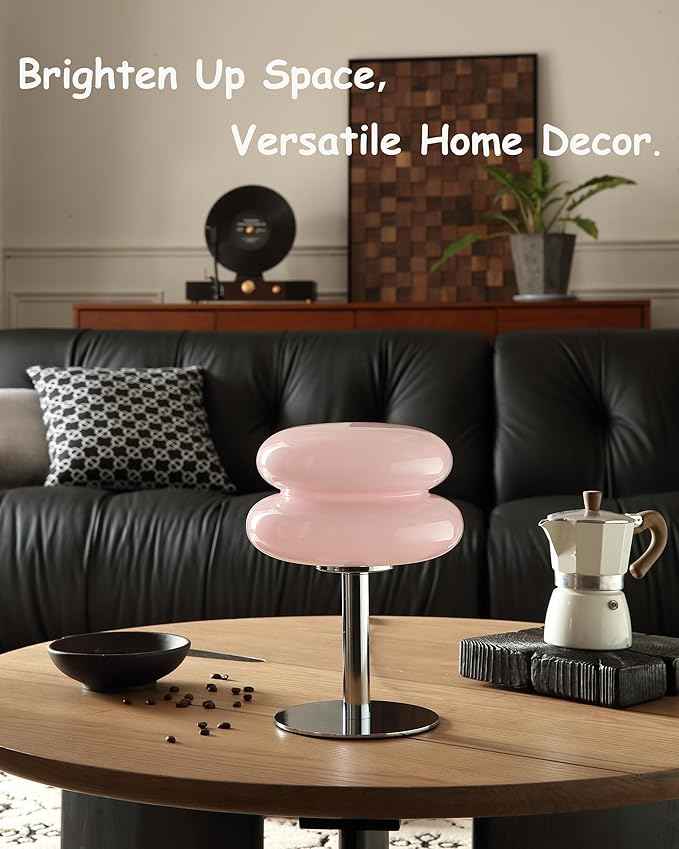 Mushroom Lamp Table Lamp for Night Stands,Mid Century Modern Desk Lamps for Bedroom, Vintage Dimmable Bedside Small Lamps, Cute Cool Home Room Aesthetic Decor for Living Room (Pink)