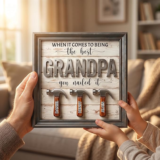 Personalized Fathers Day Dad Gifts from Daughters Sons, Best Dad You Nailed It Sign Custom Father's Day Plaque, Daddy Birthday Gift for Dads, Stepdad, Grandpas, Family Keepsake with Kids Names