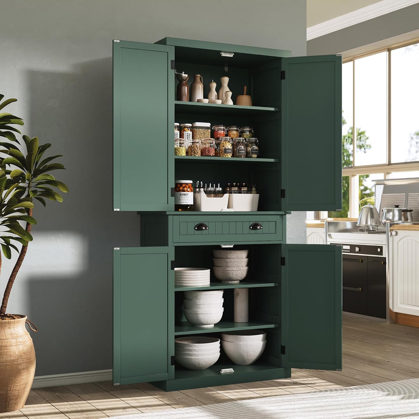 ARTPOWER 72" Tall Kitchen Pantry Storage Cabinet with Drawer and Adjustable Shelves, Pantry Cabinet for Kitchen, Bathroom or Hallway, Green - Décor Diaries