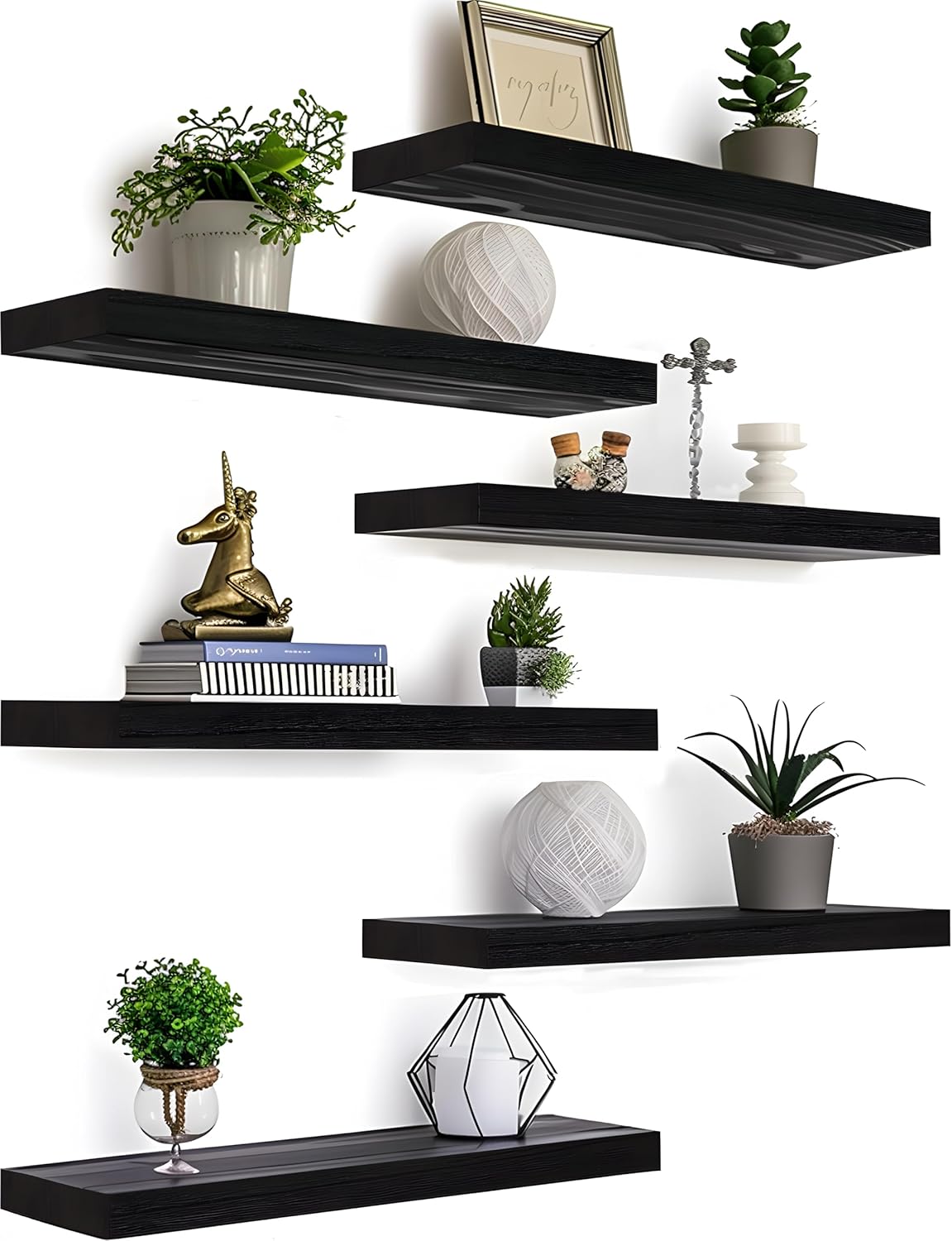 Black Wood Floating Shelves for Wall Rustic Wall Shelves for Bedroom Set of 6 - Décor Diaries