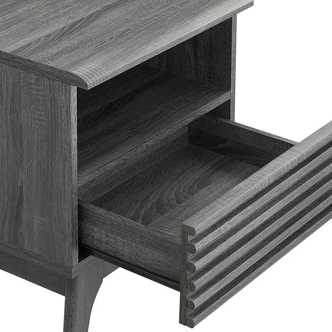 Modway Render Mid-Century Modern, One-Drawer Nightstand, Charcoal