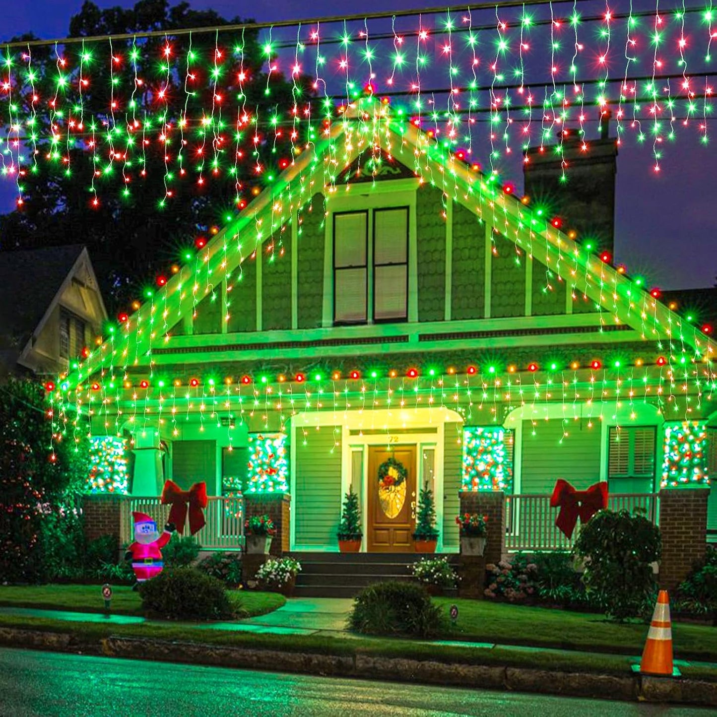 Icicle Lights for Outside, 33ft 400 LED Red and Green Christmas Lights 8 Modes with 75 Drops, Waterproof Christmas Icicle Light Outdoor Plug in for Indoor Party Holiday Halloween Decorations