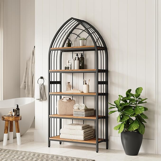 LITTLE TREE 74.8" Tall Bookshelf, 5-Tier Heavy Duty Metal Rack, Large Load-Bearing Capacity, Versatile Shelf for Living Room, Kitchen, Bedroom, Bathroom, Study