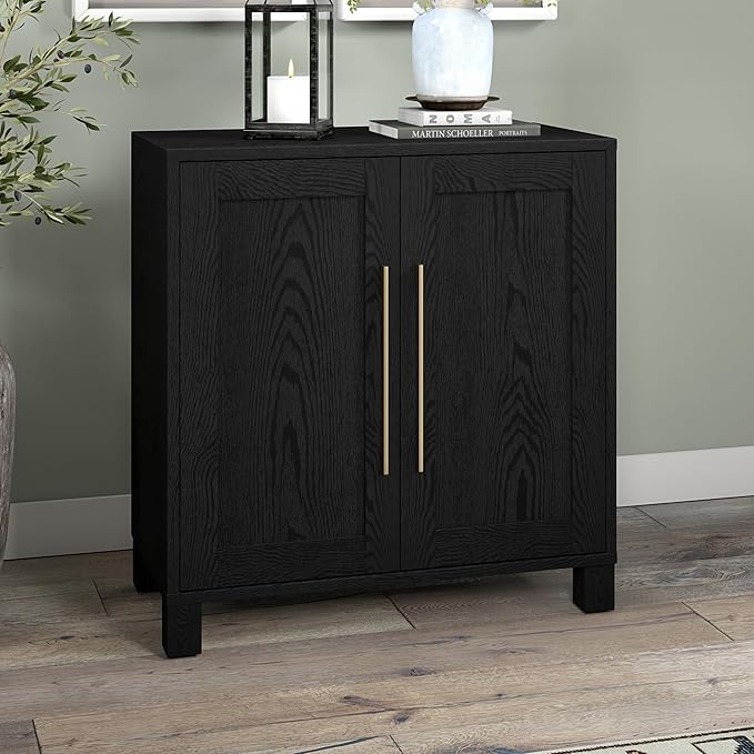 Henn&Hart 28" Wooden Accent Cabinet, Modern Sideboard Buffet Cabinet with 2 Doors and an Adjustable Shelf for Living Room, Dining Room, Bedroom or Entryway, Natural Black