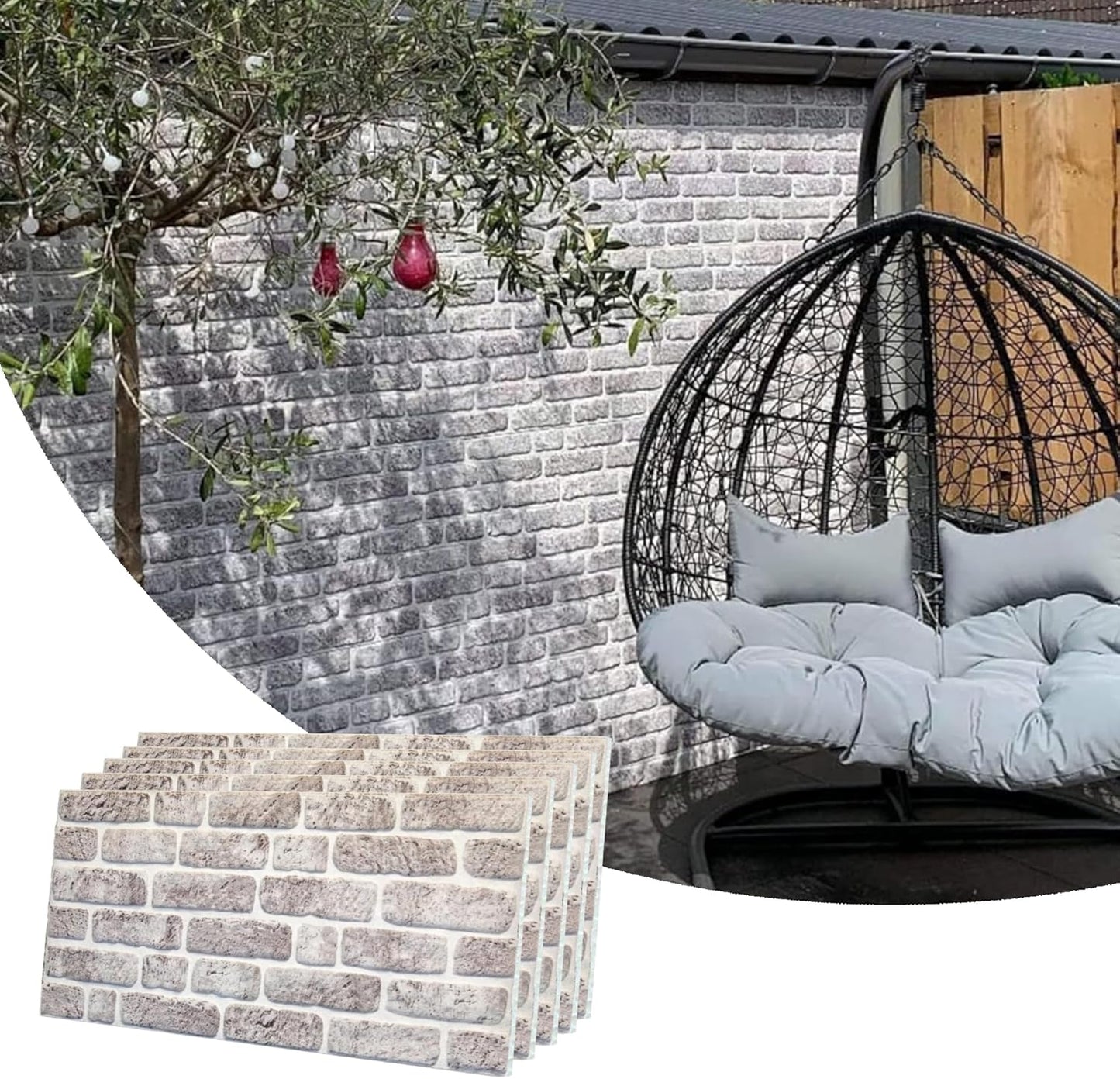 Dundee Deco 3D Wall Panels Faux Brick - Cladding, White Grey Stone Look Wall Paneling, Styrofoam Facing for Living Room, Kitchen, Bathroom, Balcony, Bedroom, Set of 5, Covers 27 sq ft