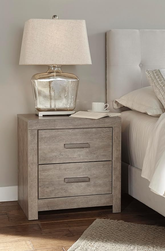 Signature Design by Ashley Culverbach Modern 2 Drawer Nightstand with 2 USB Charging Stations, 24.37" Tall, Weathered Gray