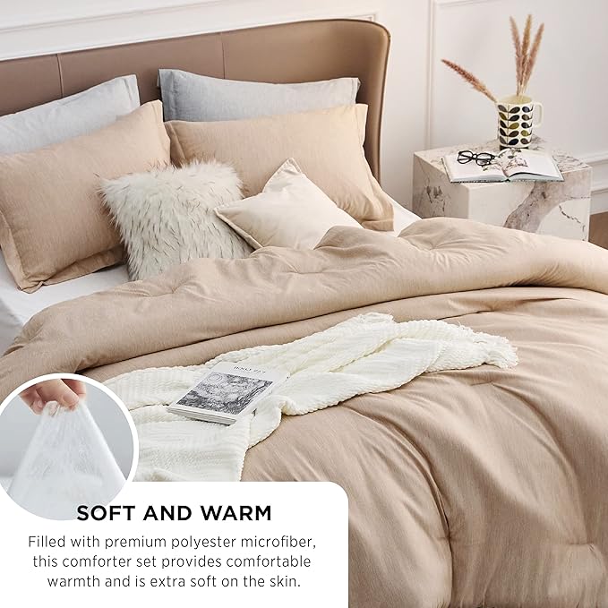 Bedsure Queen Comforter Set - Warm Sand Comforter Queen Size, Soft Bedding for All Seasons, Cationic Dyed Bedding Set, 3 Pieces, 1 Comforter (90"x90") and 2 Pillow Shams (20"x26"+2")