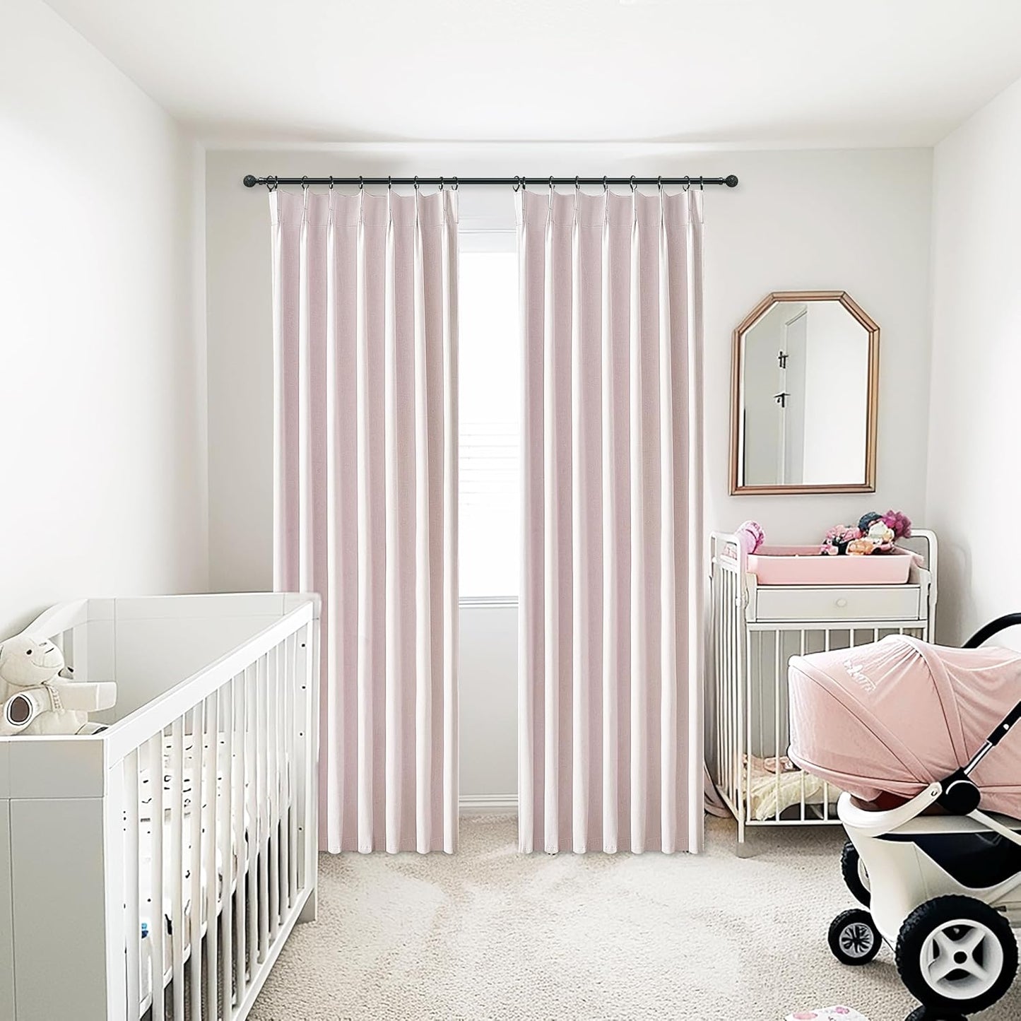 Soft Pink Kawaii 90 Inch Blackout Curtains for Bedroom Girls 2 Panels Set, Pinch Pleated Linen Blend Cooling Window Curtains & Drapes to Keep Heat Out for Kids/Baby Room/Pink Nursery Back Tab