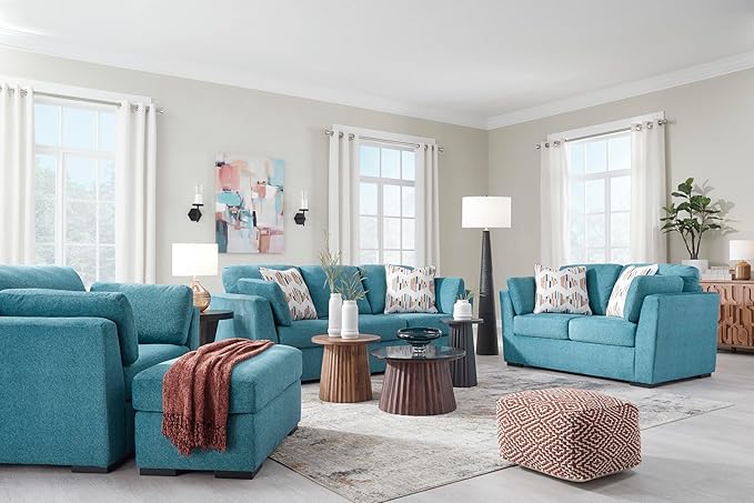 Signature Design by Ashley Keerwick Scandinavian Sofa with 4 Toss Pillows, Blue