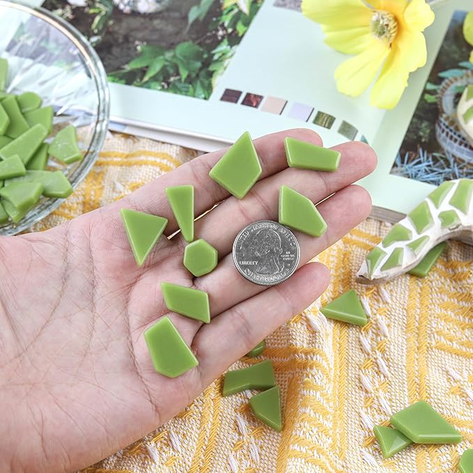 Youway Style Green Glass Mosaic Tiles for Crafts Bulk,200g Broken Glass Tiles for DIY Spring Mosaic Art Decor,Garden Mosaic Supplies