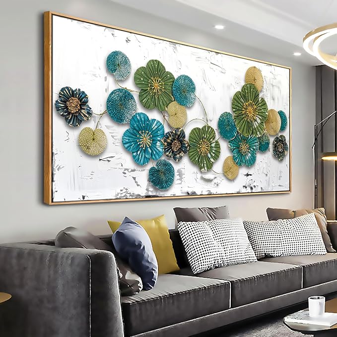 Wall Art Floral Wall Decor Modern Botanical Artwork Green and Blue Canvas Painting for Bedroom Living Room Dining Room Home Office Decor 20"x40" with Framed