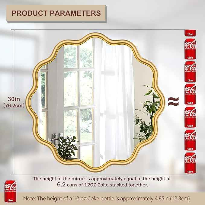 PROHOMEWARE Gold Round Mirror 30 Inch Wavy Bathroom Vanity Mirror Gold Frame Modern Wall Mirror Decorative Wall-Mounte Anti-Rust, Tempered Glass