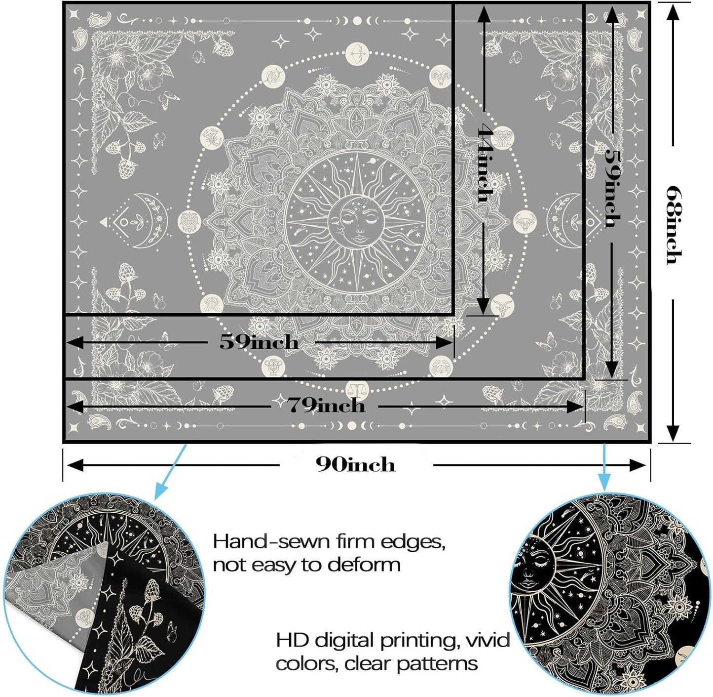 Lunerfex Sun and Moon Mandala Tapestry Boho Tapestry for Bedroom Black and White Tapestries Wall Hanging Living Room Wall Art and Home Decor 70x90