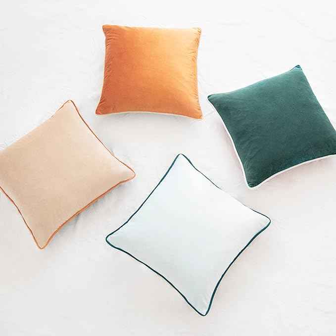 MONDAY MOOSE Decorative Throw Pillow Covers Cushion Cases, Set of 4 Soft Velvet Modern Double-Sided Designs, Mix and Match for Home Decor, Pillow Inserts Not Included (20x20 inch, Orange/Green)