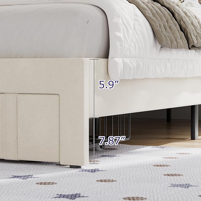 VECELO Twin Bed Frame with Storage Drawer, Heavy-Duty Platform Bedframe with Headboard & Strong Wooden Slats Support, No Boxing Spring Needed, Pala Beige