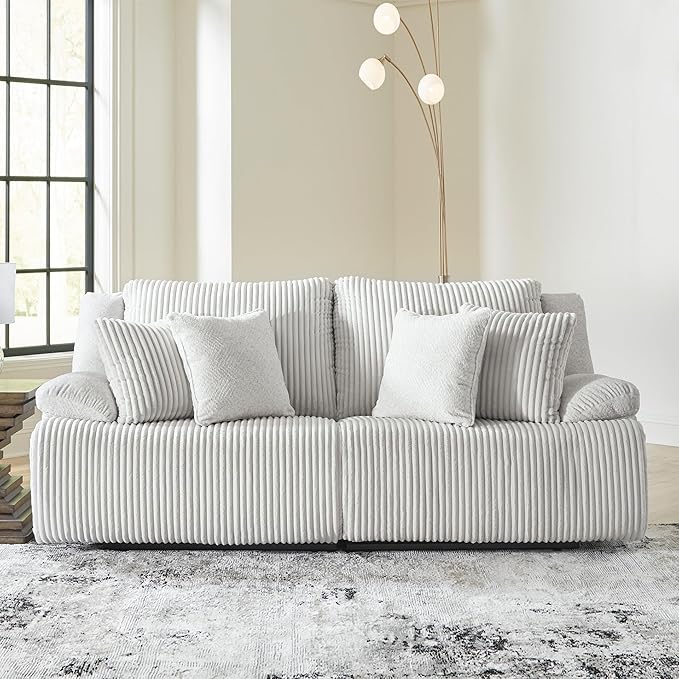 Signature Design by Ashley Top Tier Coastal 2-Piece Reclining Sectional Loveseat with 4 Accent Pillows, Light Gray