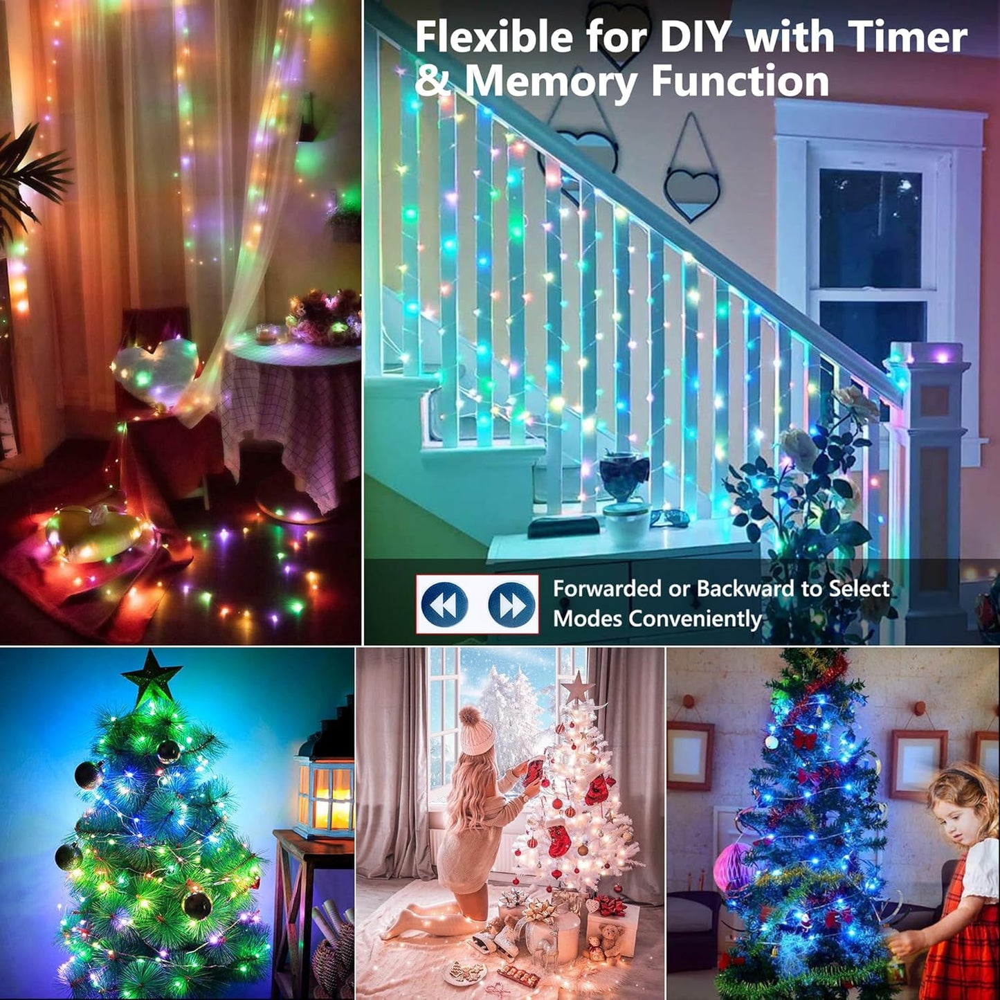 BrizLabs Christmas Fairy String Lights, 33ft 100 LED Color Changing Christmas Fairy Lights with Remote Timer, USB Purple Orange Halloween Light RGB Twinkle Light for Xmas Halloween Home Party Wedding